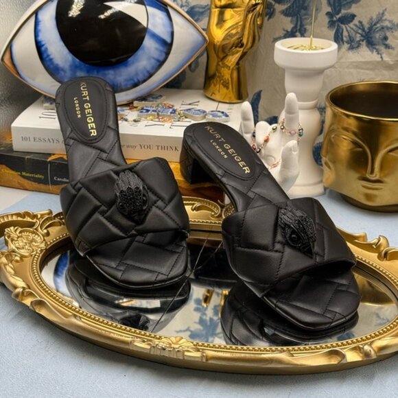 🆕 KURT GEIGER LONDON 🧿 NWOB Black Kensington Quilted Block Heel Sandal, Sz37 7 - Picture 7 of 15